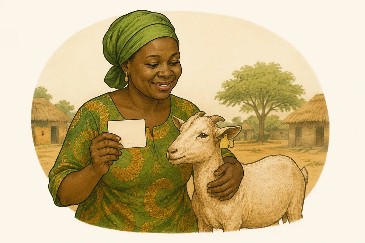 A proud woman with the young female goat registered in her name