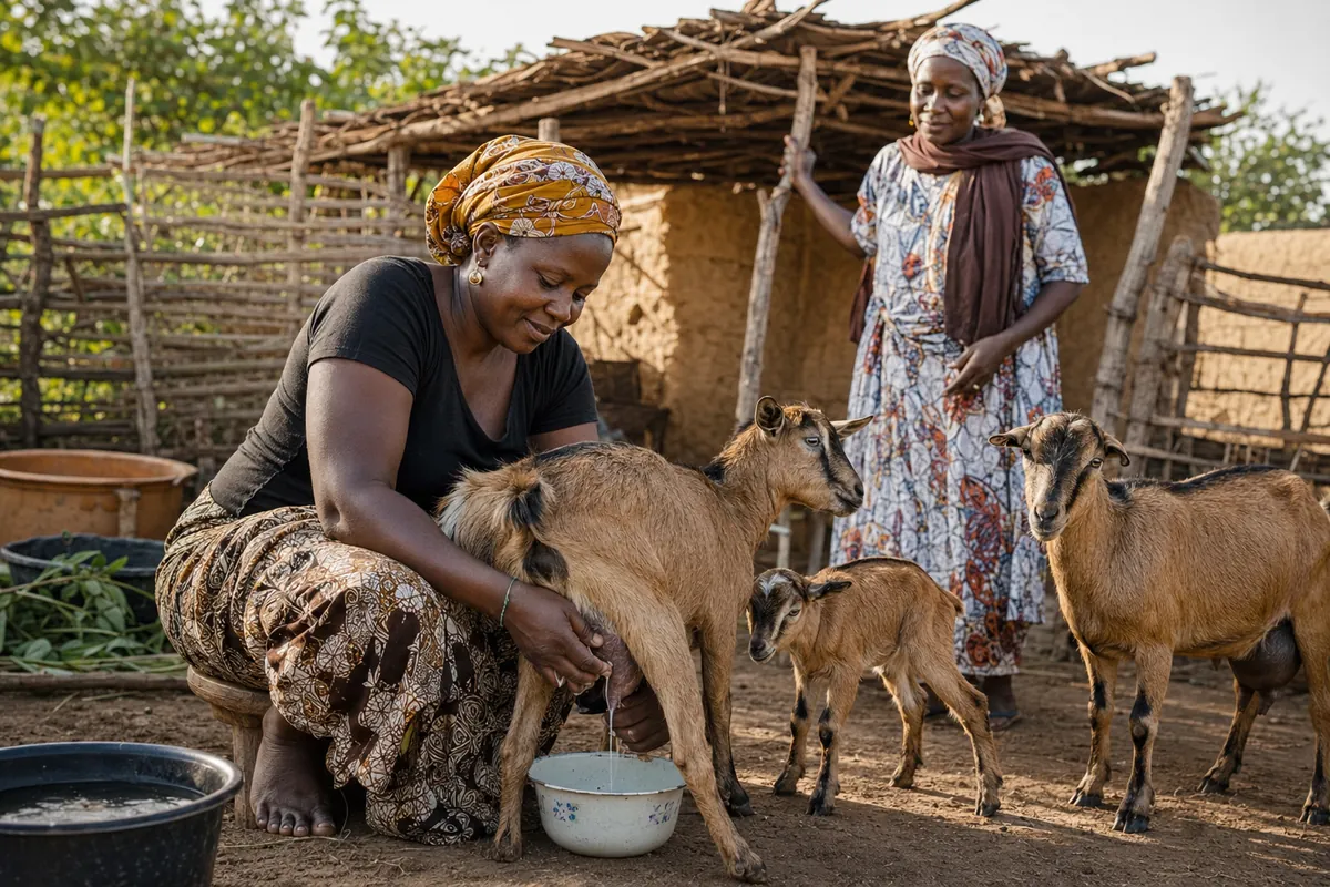 A woman milking her goat