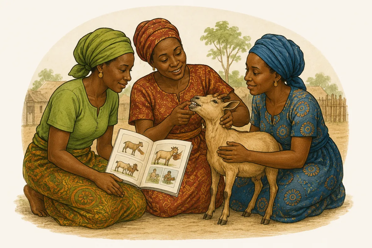 Women learning practical goat care together
