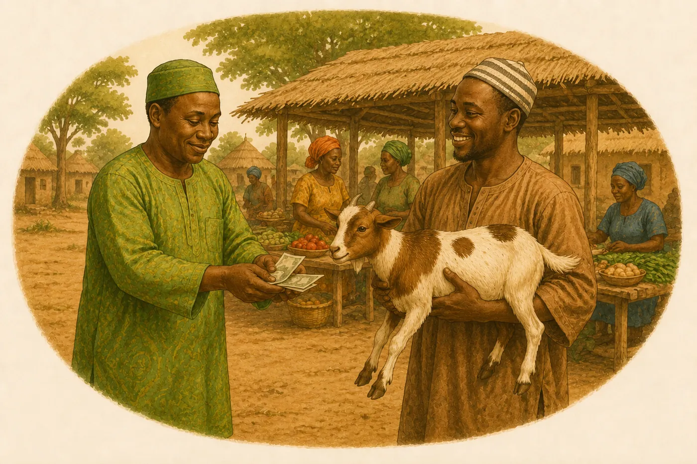 A village elder selling the five-month-old male goat at the local market