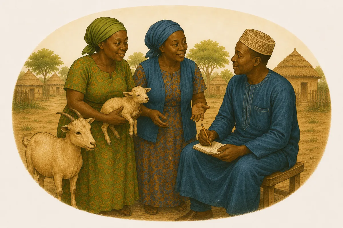 Two women showing a newborn kid to the local project liaison