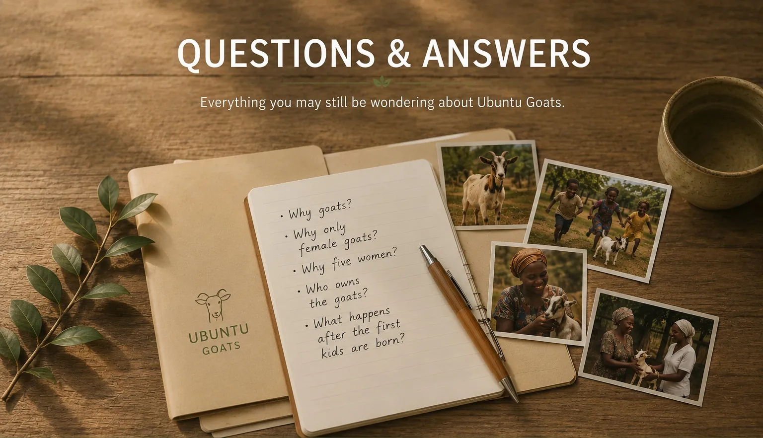 Notebook with questions and photographs about Ubuntu Goats