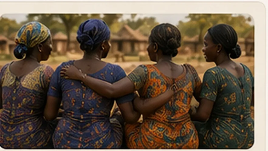 Women standing closely together with their arms around one another