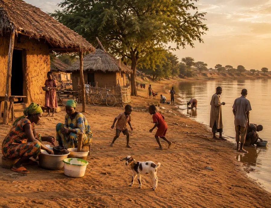 Daily life in a village beside the River Gambia