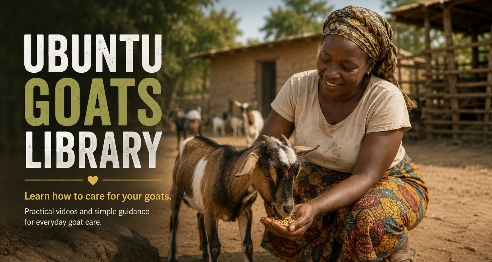 Ubuntu Goats Library: a woman feeding her goat in a village setting